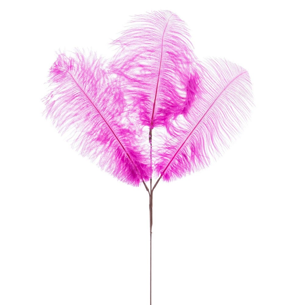 RAMA 3 HOJAS PLUMAS AVESTRUZ FUCSIA 60 CM