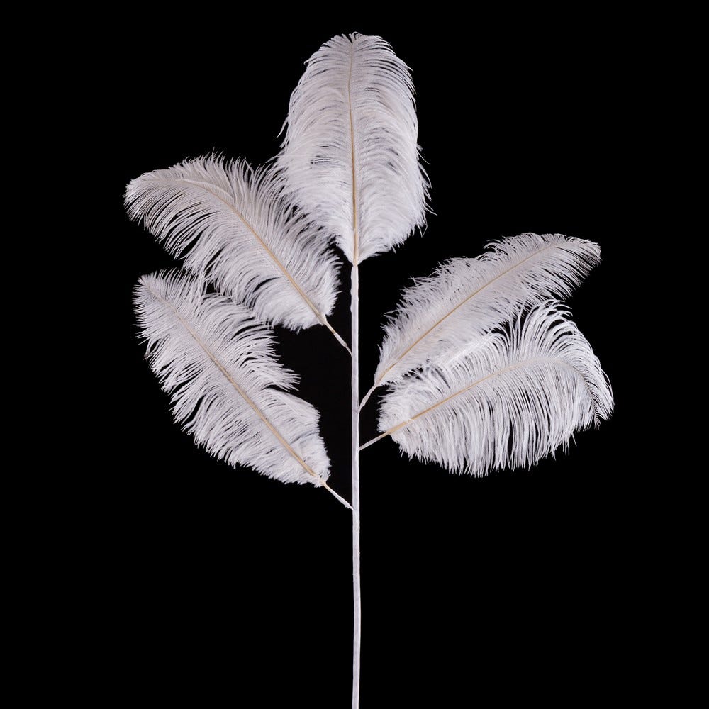 RAMA 5 HOJAS PLUMAS AVESTRUZ BLANCO 120 CM