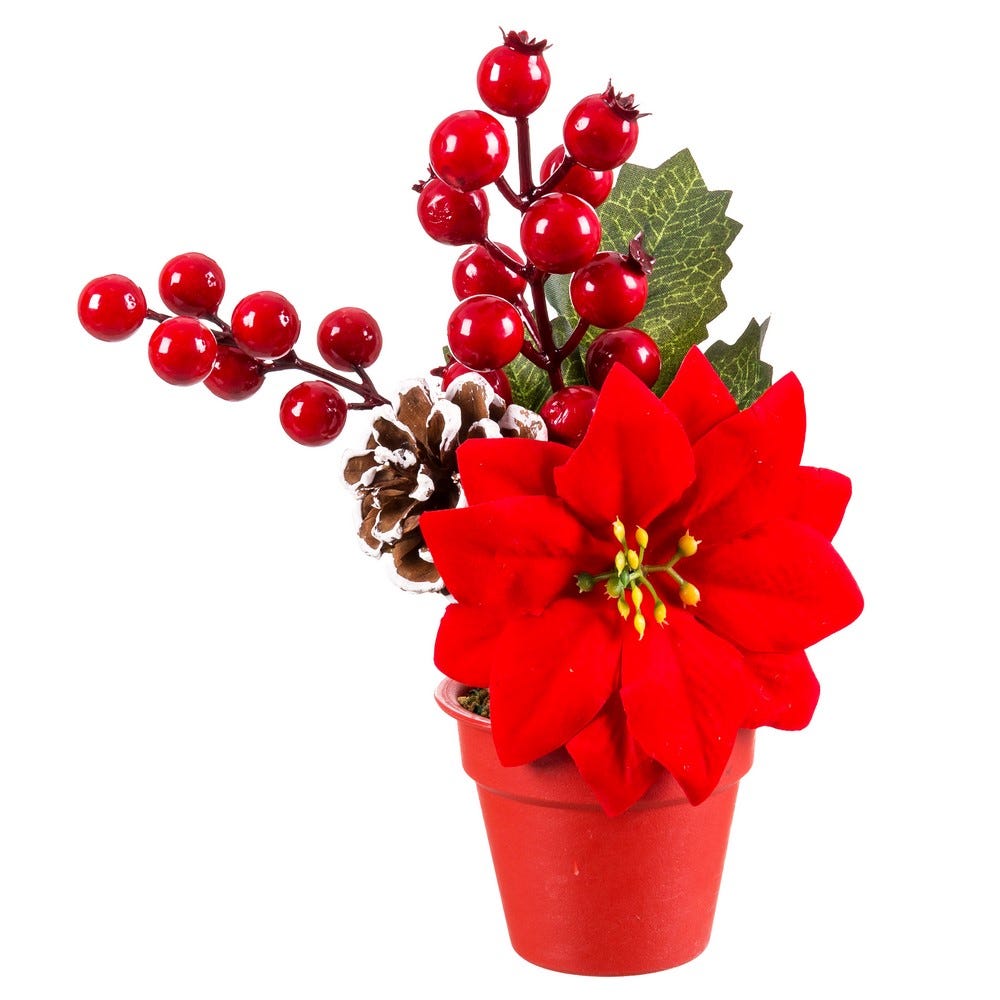 MACETA POINSETTIA CON ACEBO PLÁSTICO 20 CM