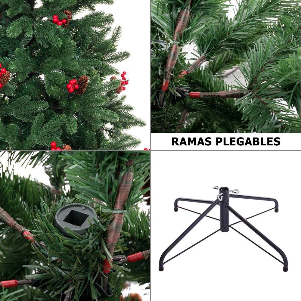 ÁRBOL PIÑAS Y ACEBO 589 RAMAS PE-PVC 180 CM