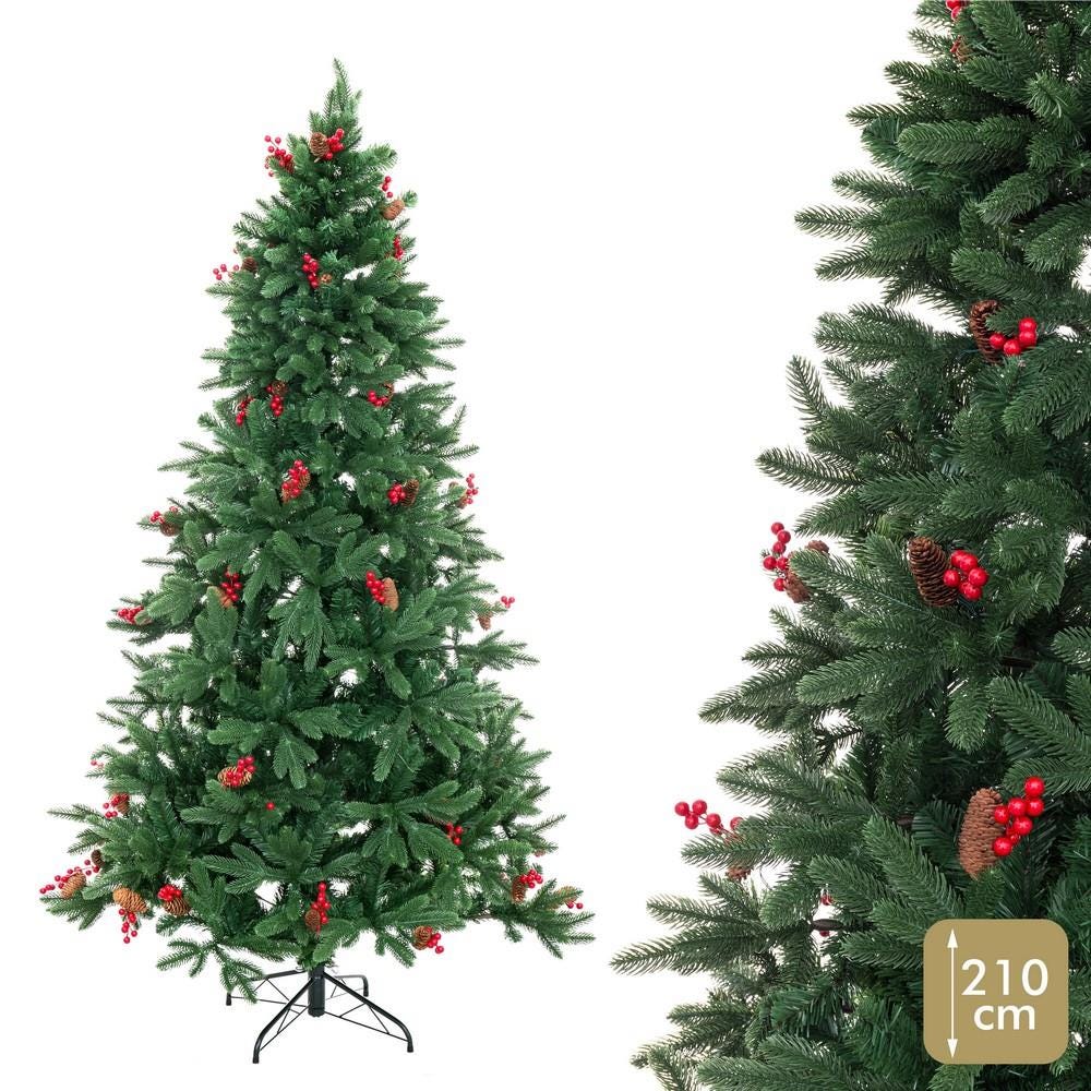 ÁRBOL PIÑAS Y ACEBO 869 RAMAS PE-PVC 210 CM