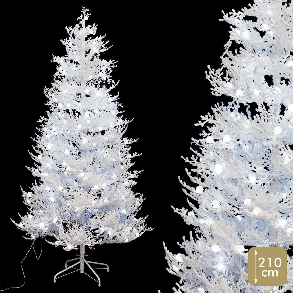 ÁRBOL FLOCADO 680 RAMAS Y 320 LUCES PE 210 CM