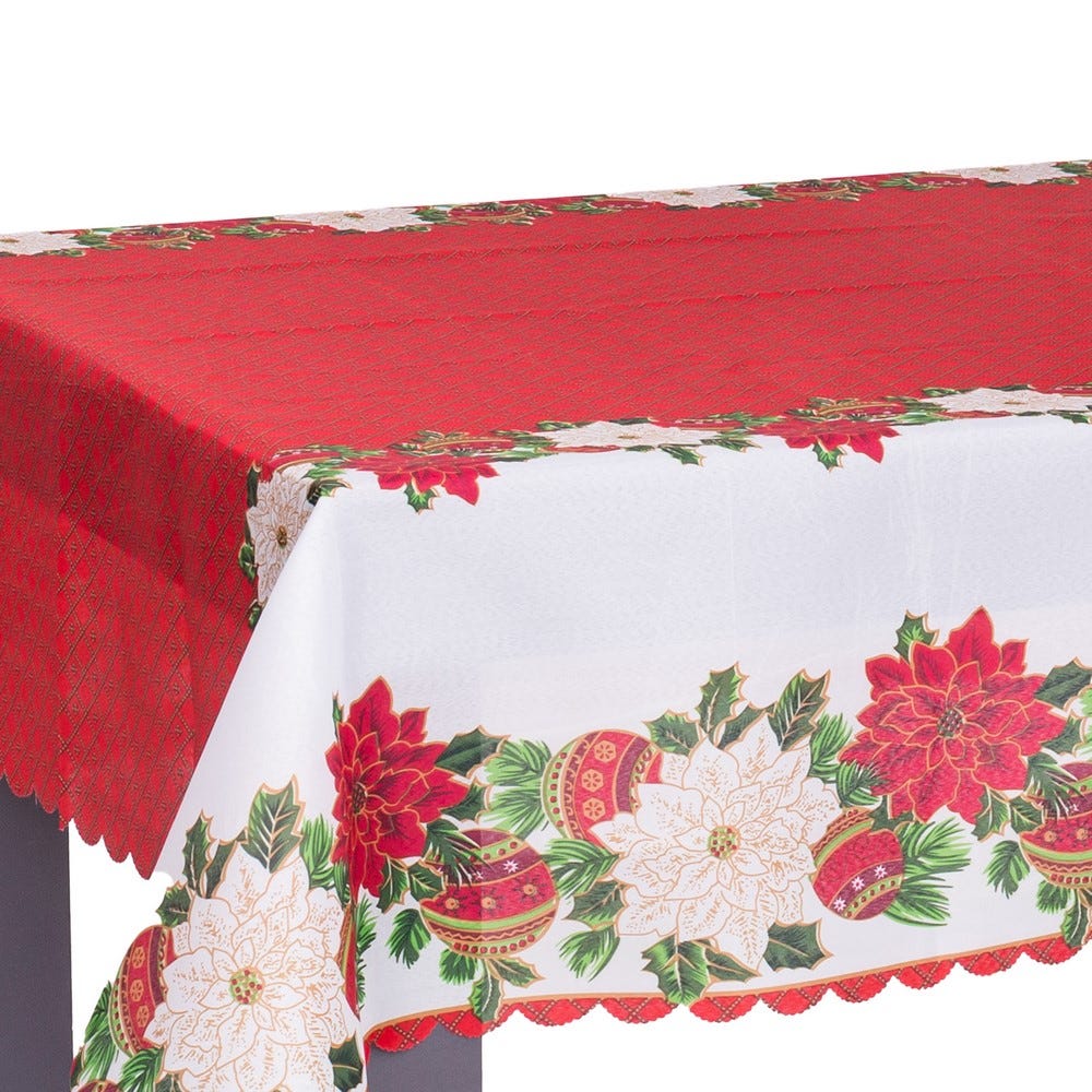 MANTEL FLORES POLIESTER ROJO 145 X 220 CM