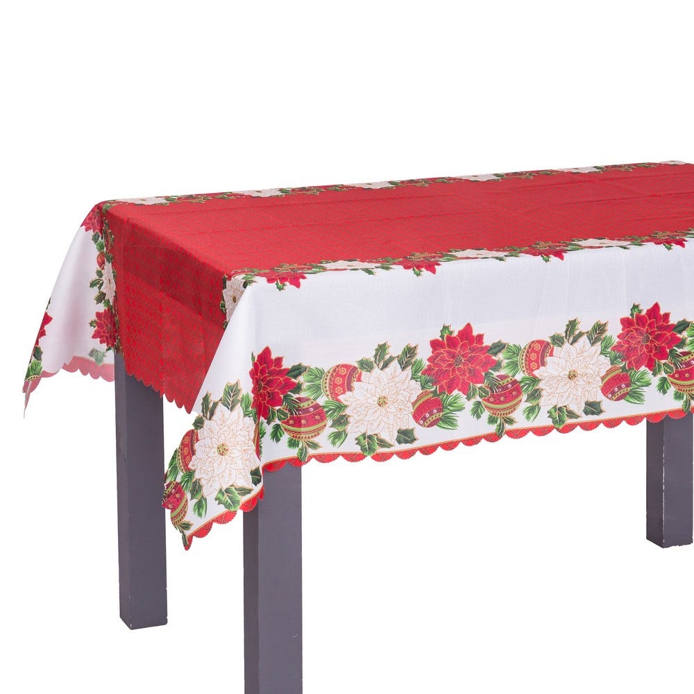 MANTEL FLORES POLIESTER ROJO 145 X 220 CM