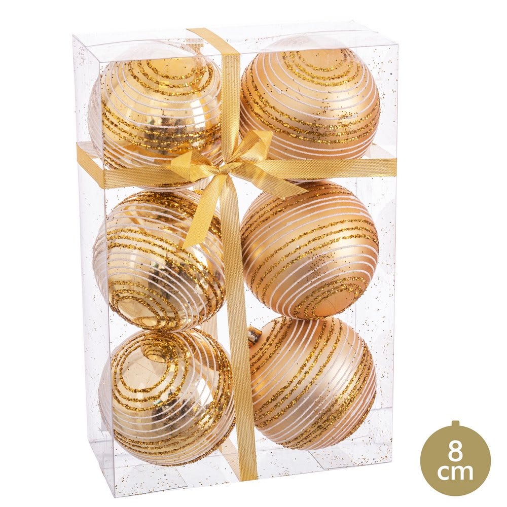 S/6 BOLAS ESPIRAL ORO 8 X 8 X 8 CM