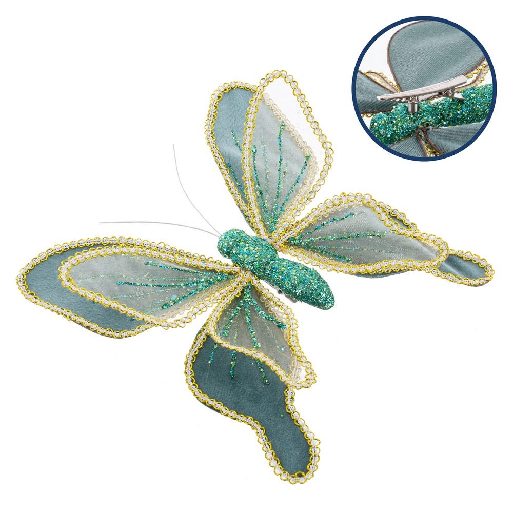 MARIPOSA CON CLIP POLIESTER VERDE 20 X 3 X 20 CM