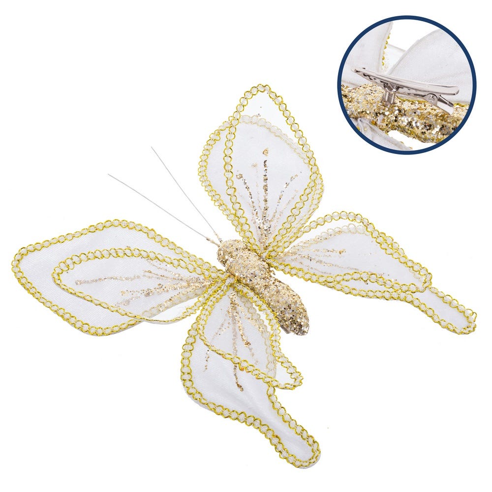 MARIPOSA CON CLIP POLIESTER BLANCO 20 X 3 X 20 CM