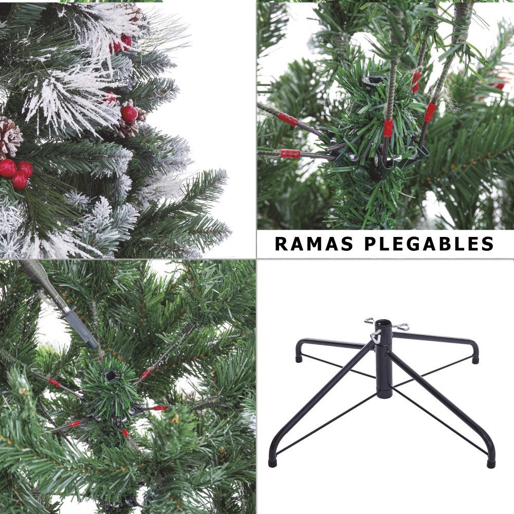 ÁRBOL MIXTO 723 RAMAS ACEBO NIEVE PVC 180 CM