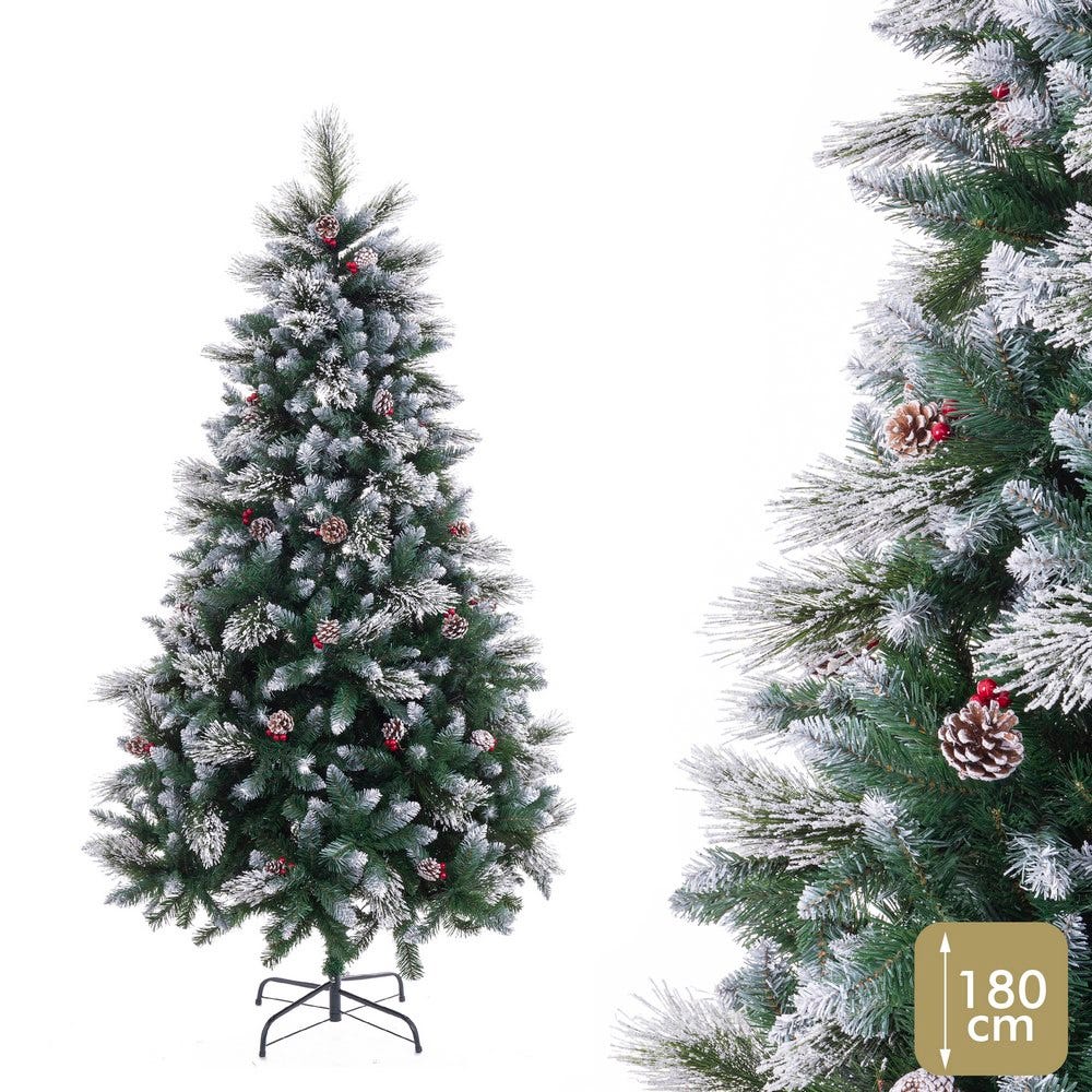 ÁRBOL MIXTO 723 RAMAS ACEBO NIEVE PVC 180 CM