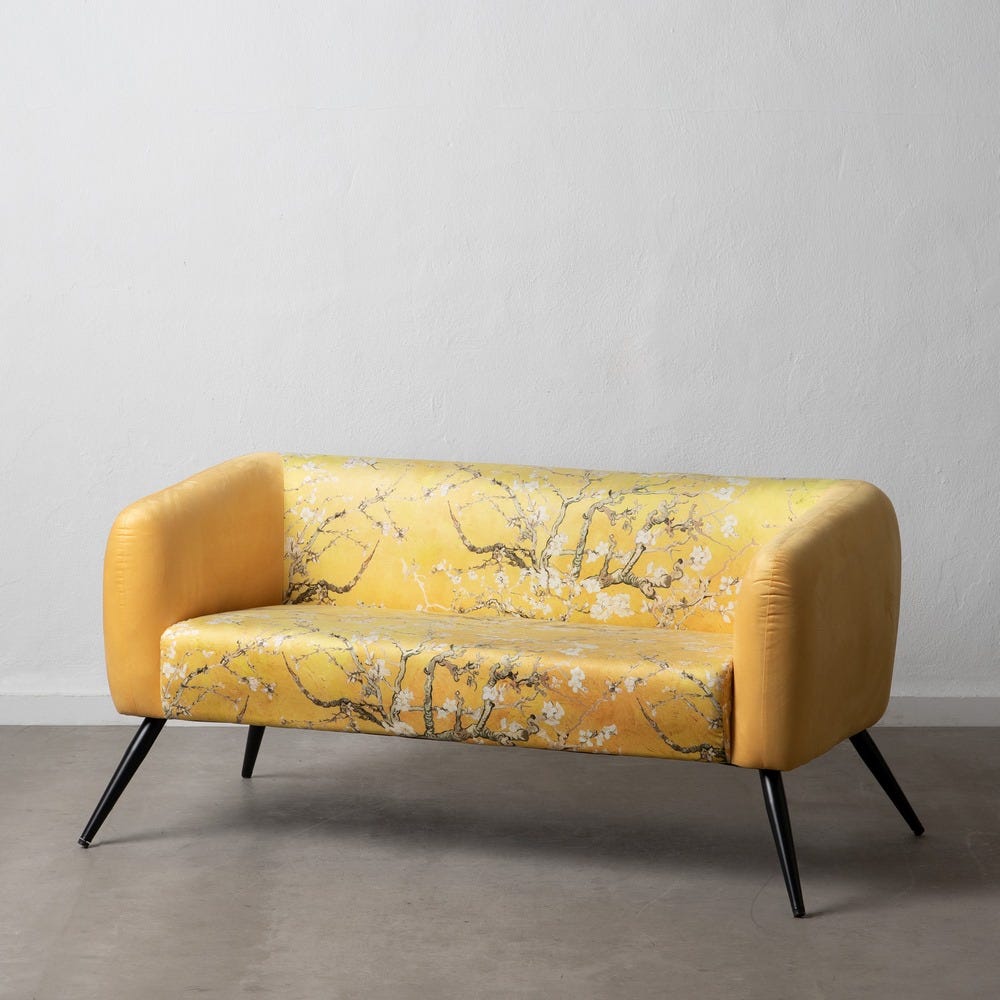 SOFÁ ESTAMPADO AMARILLO TERCIOPELO 140 X 71 X 71 CM