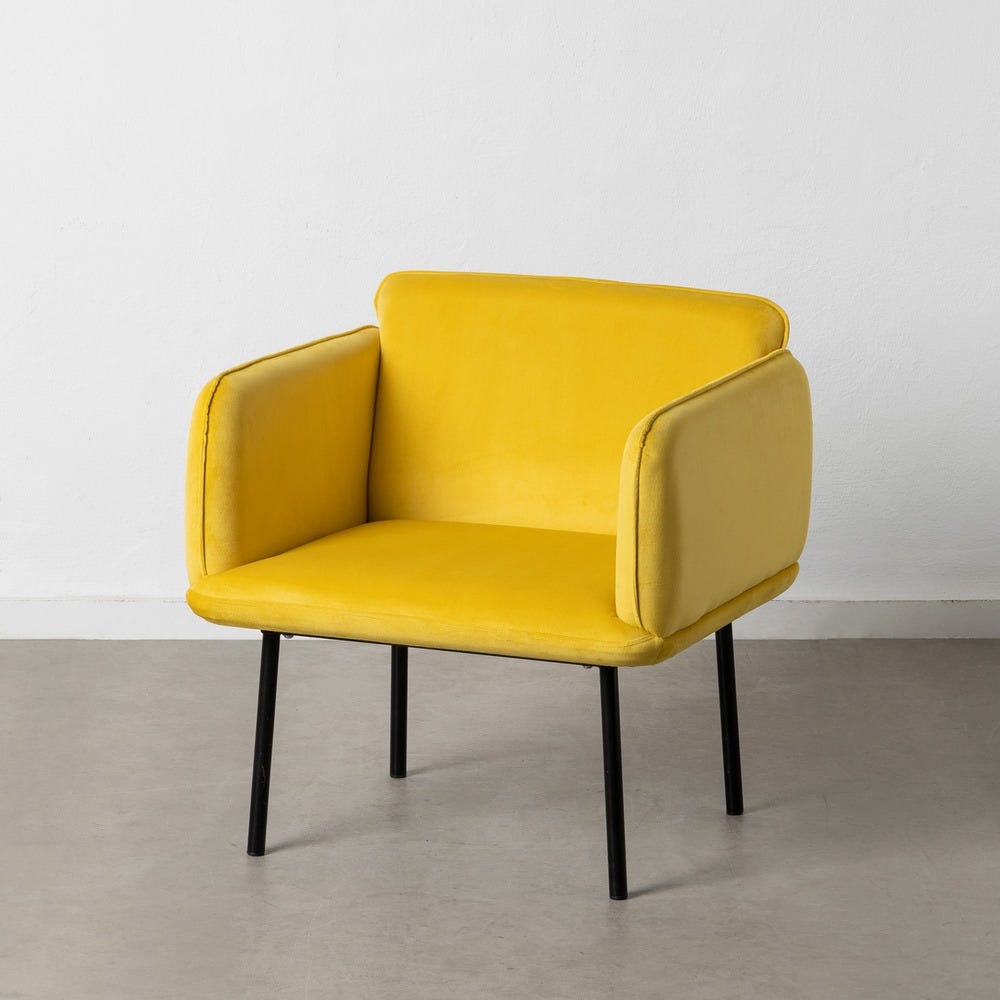 SILLÓN TERCIOPELO AMARILLO TEJIDO-METAL 76 X 64 X 77 CM