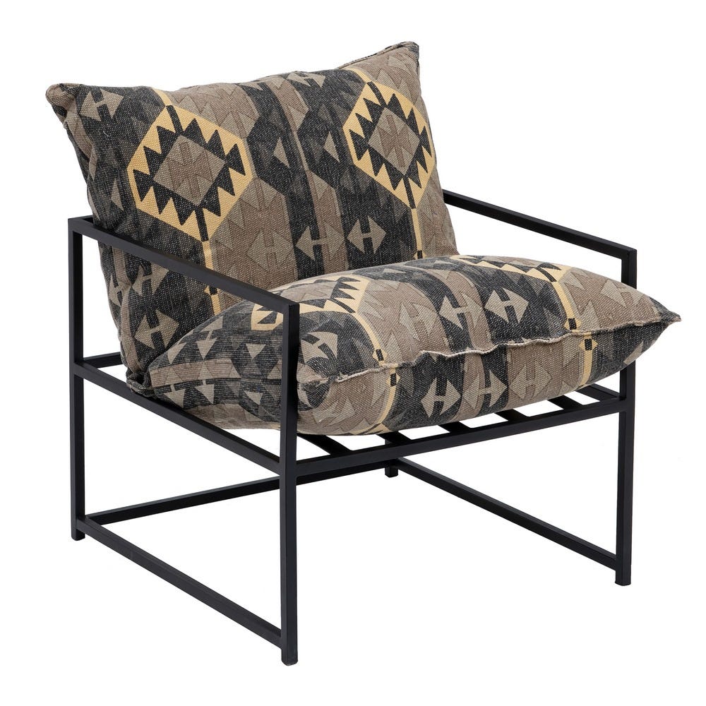 SILLÓN NEGRO-TAUPE TEJIDO-METAL SALÓN 70 X 84 X 86 CM