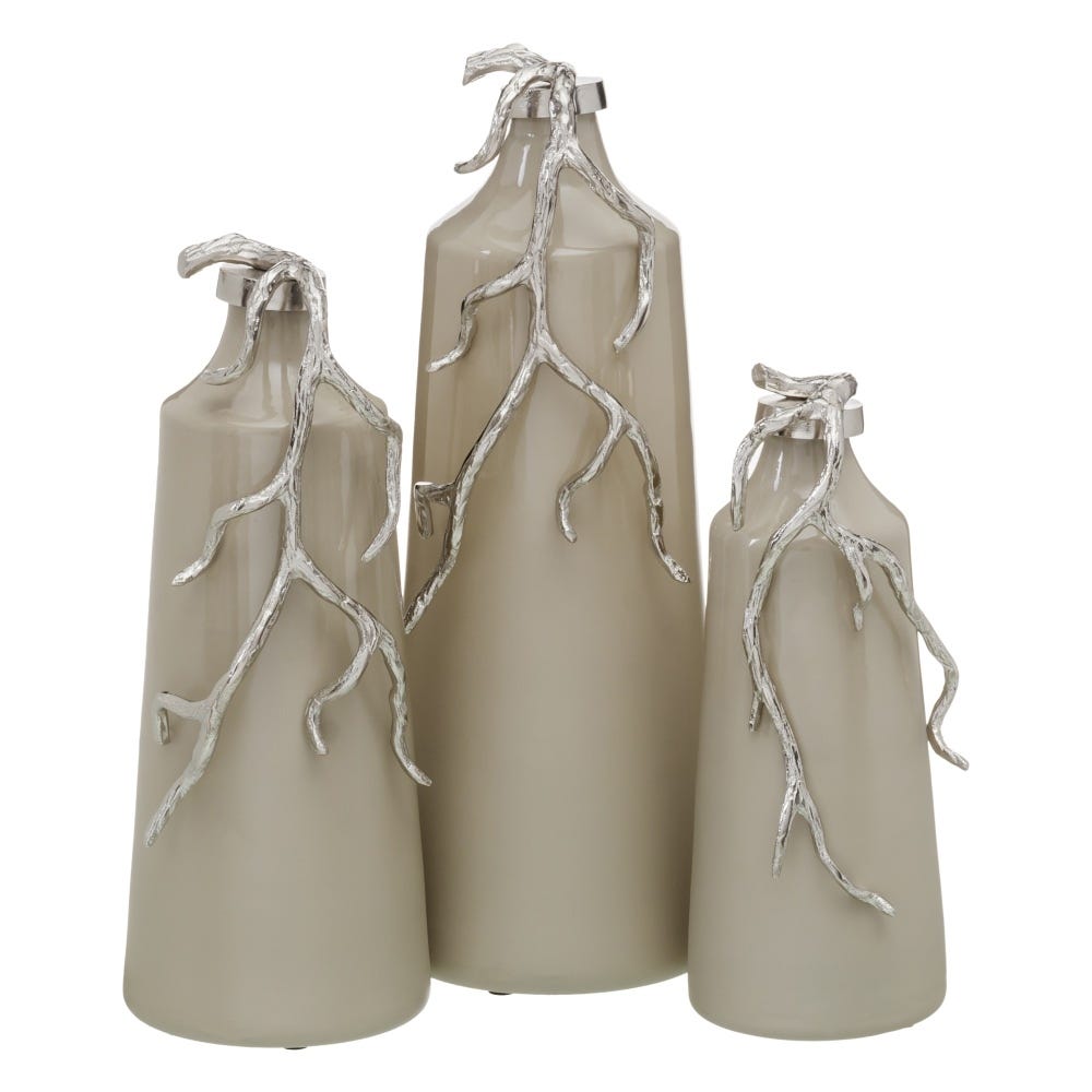 BOTELLA DECORATIVA BEIGE-PLATA 15 X 11 X 37 CM