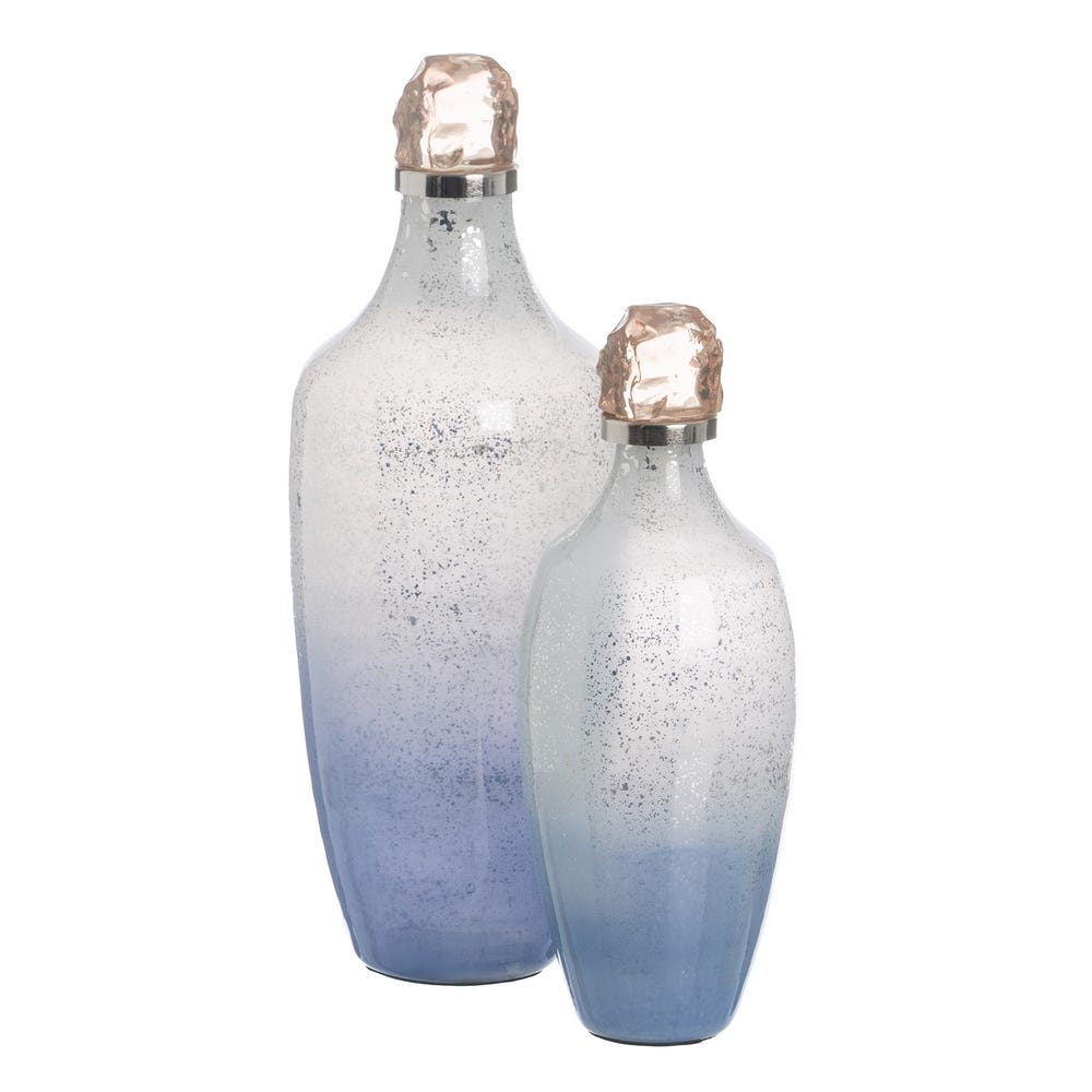 BOTELLA DECORATIVA AZUL CRISTAL 16 X 16 X 44 CM