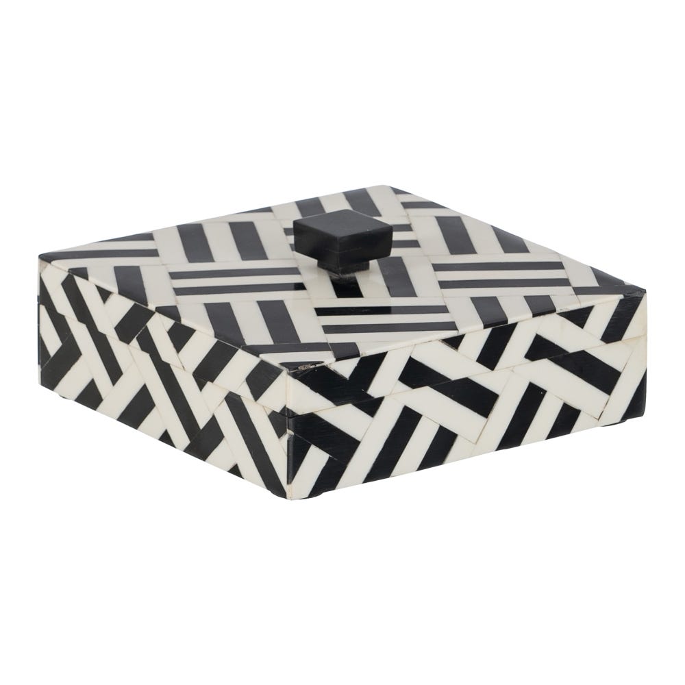 CAJA BLANCO-NEGRO RESINA DECORACIÓN 15 X 15 X 6 CM