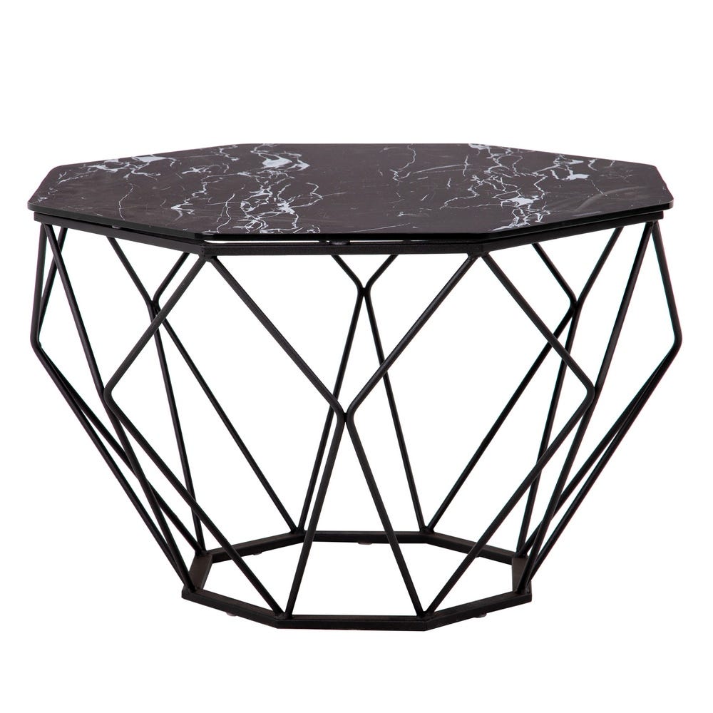 MESA CENTRO NEGRO ACERO-CRISTAL SALÓN 70 X 70 X 43 CM