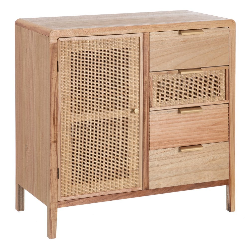 MUEBLE RECIBIDOR NATURAL MADERA-RATÁN 80 X 40 X 82 CM