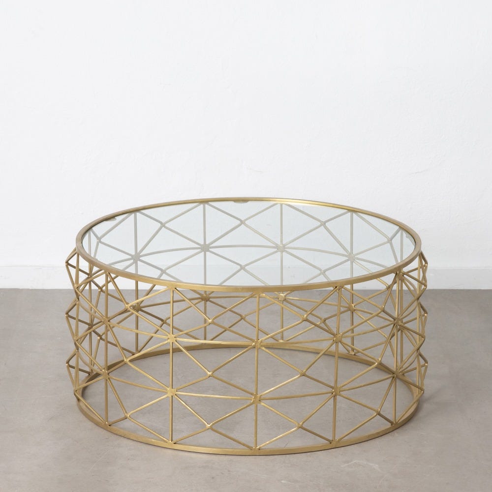 MESA CENTRO ORO METAL-CRISTAL SALÓN 98 X 98 X 44 CM