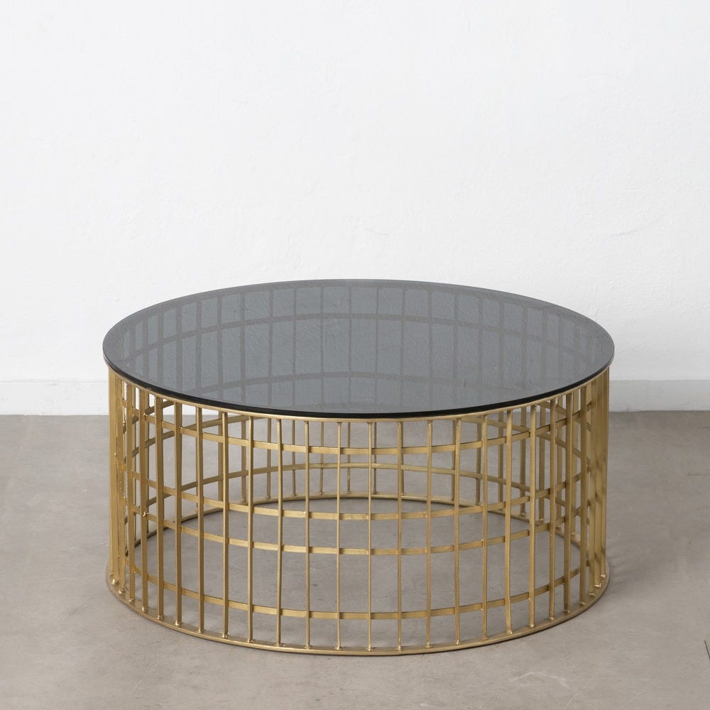 MESA CENTRO ORO METAL-CRISTAL SALÓN 91 X 91 X 43 CM