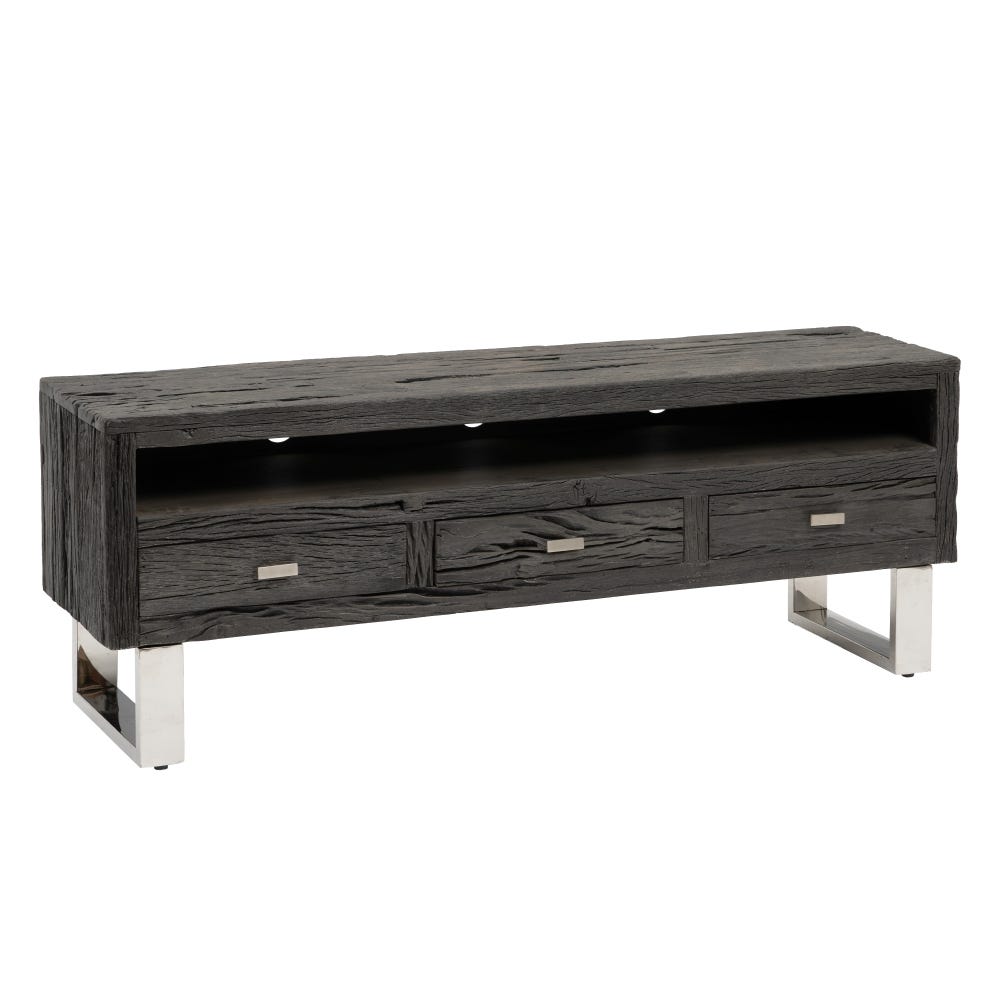 MUEBLE TV NEGRO MADERA / ACERO SALÓN 160 X 40 X 59 CM