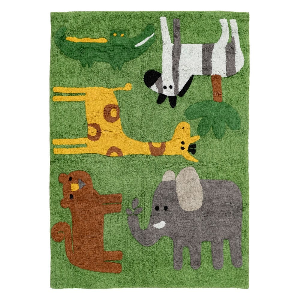 ALFOMBRA ANIMALES VERDE ALGODÓN INFANTIL 135 X 100 CM