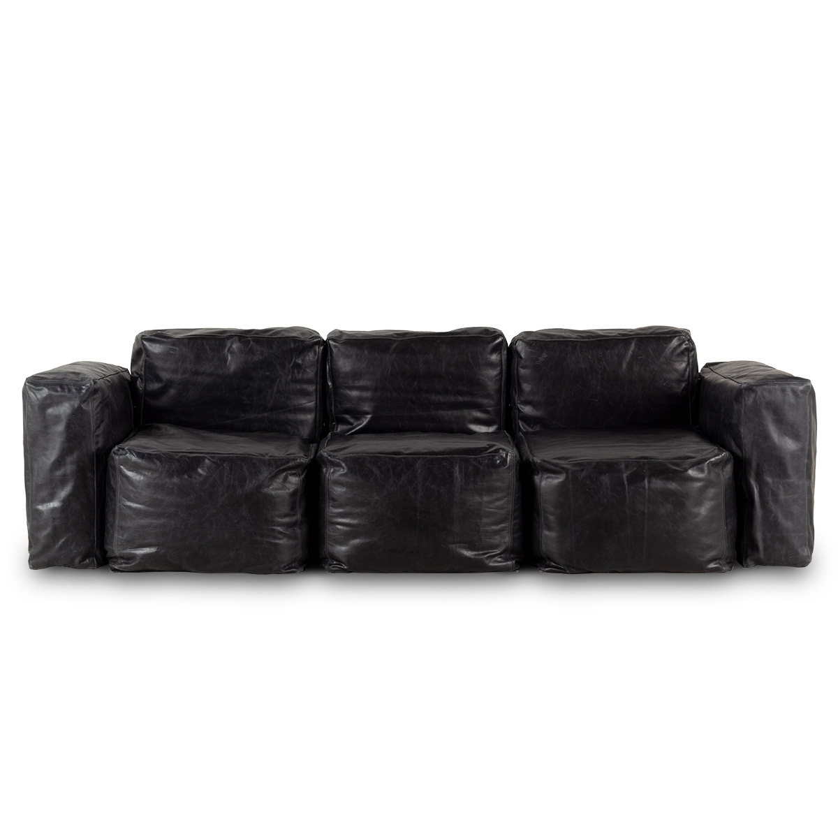 Three-seat black leather couch Buffy