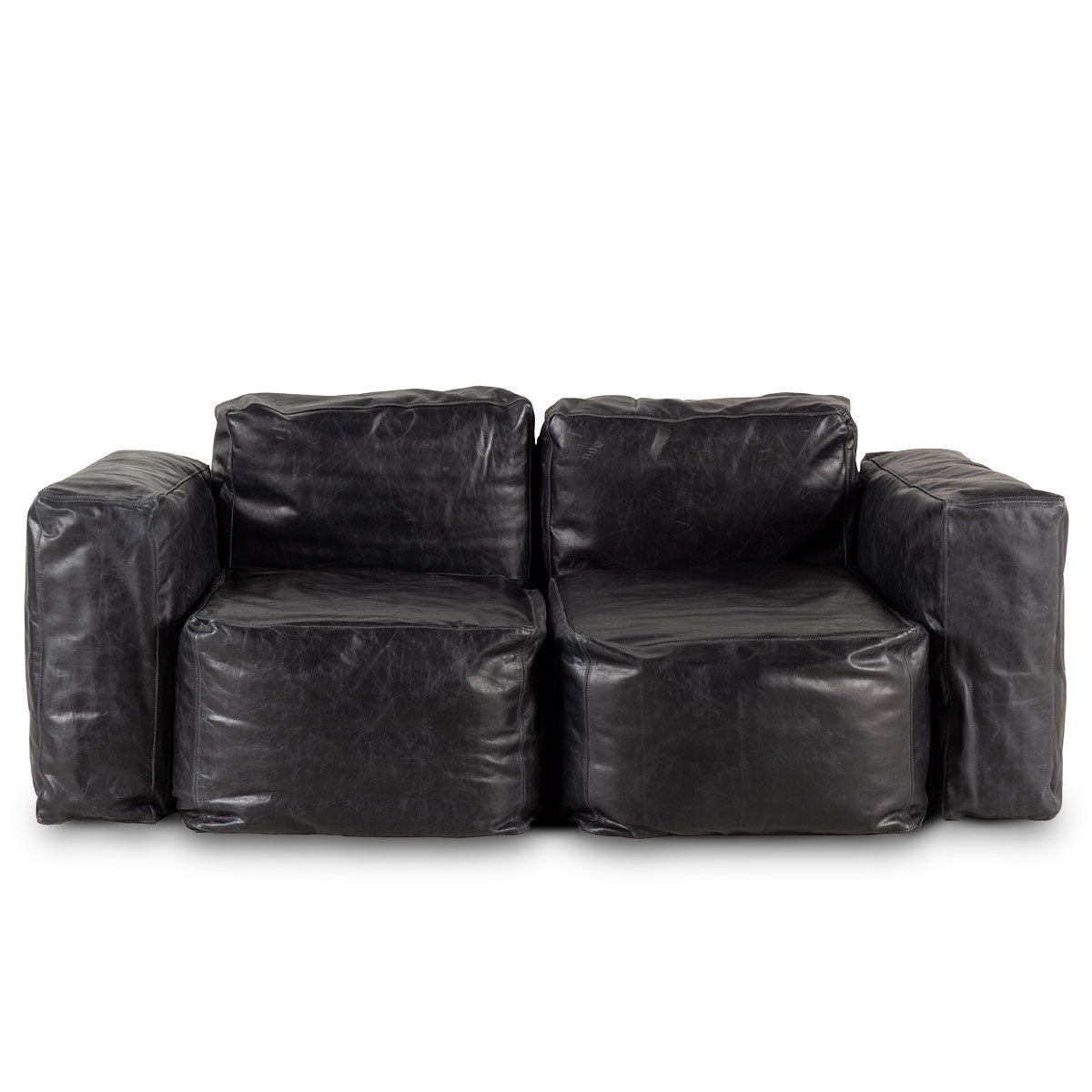 Two-seat black leather couch Buffy