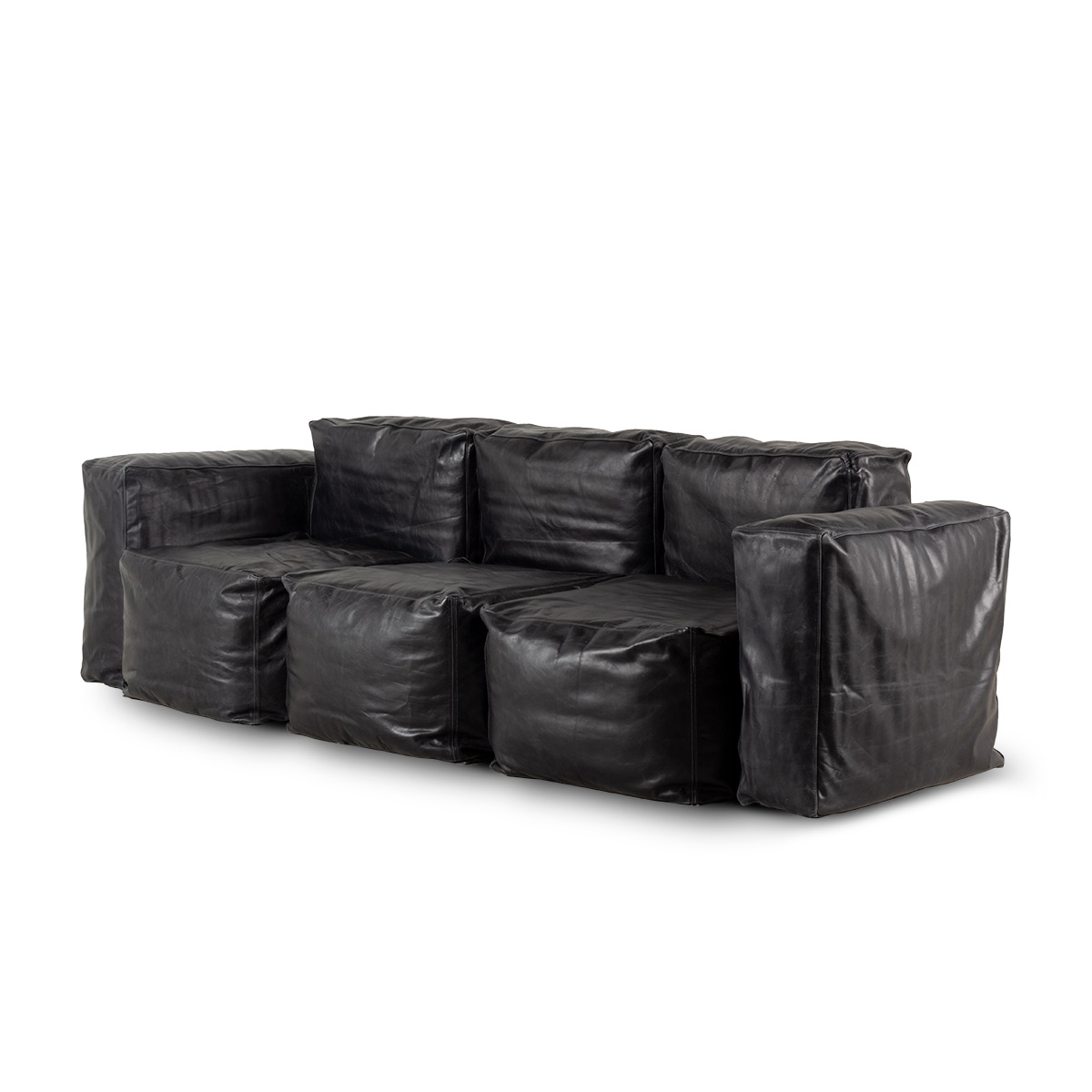 Three-seat black leather couch Buffy