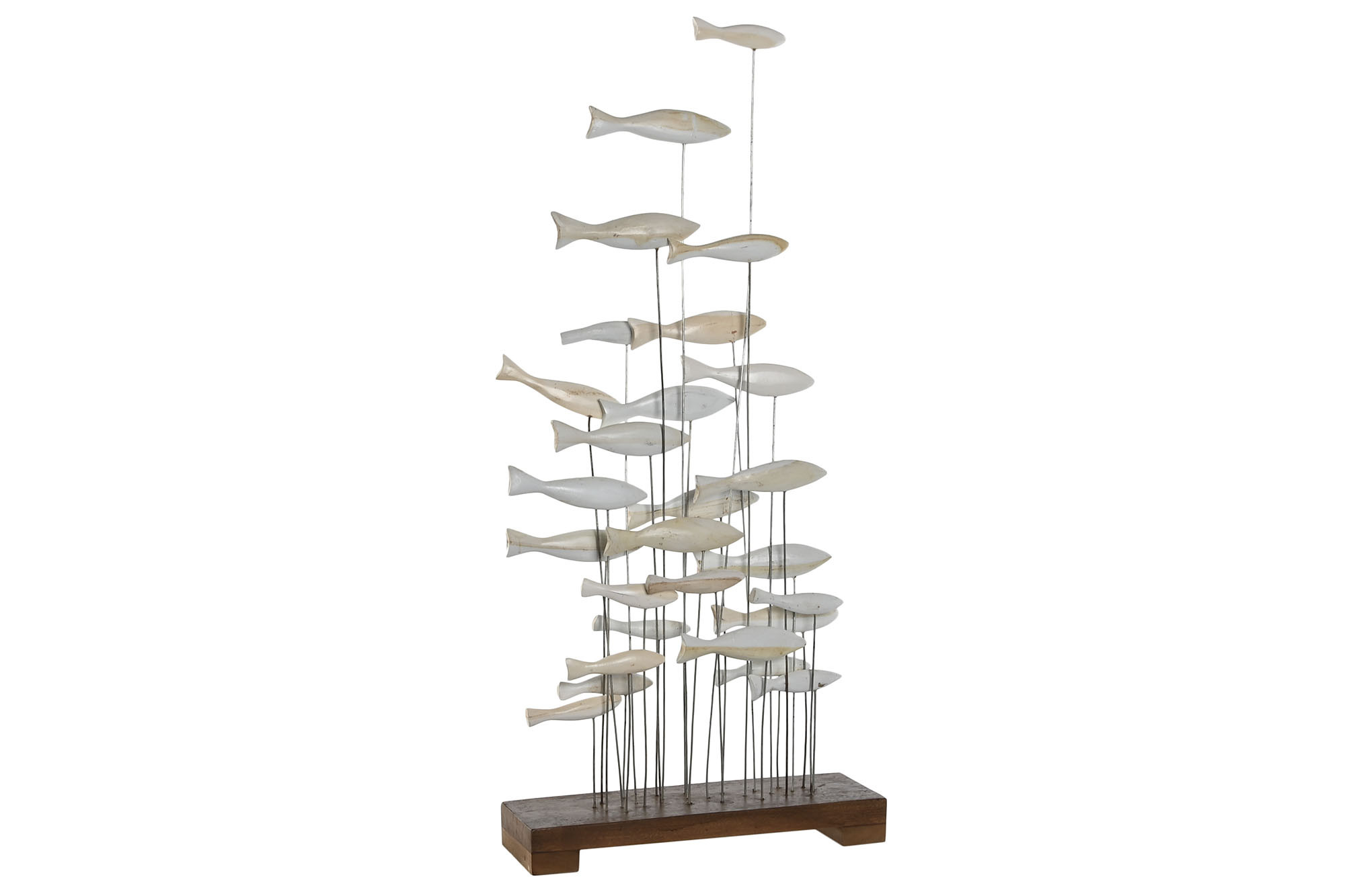 DECORACION MADERA METAL 45X45X100 PECES BLANCO