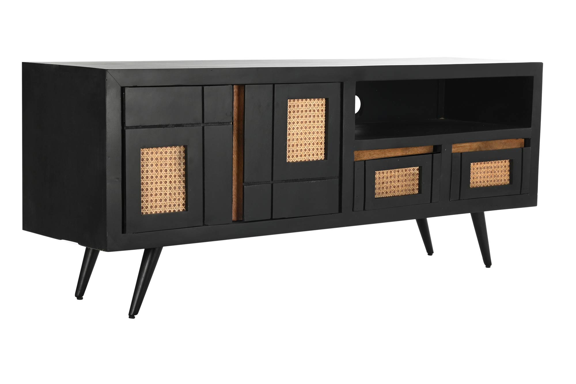 MUEBLE TV MANGO RATAN 145,5X40,5X60 NEGRO