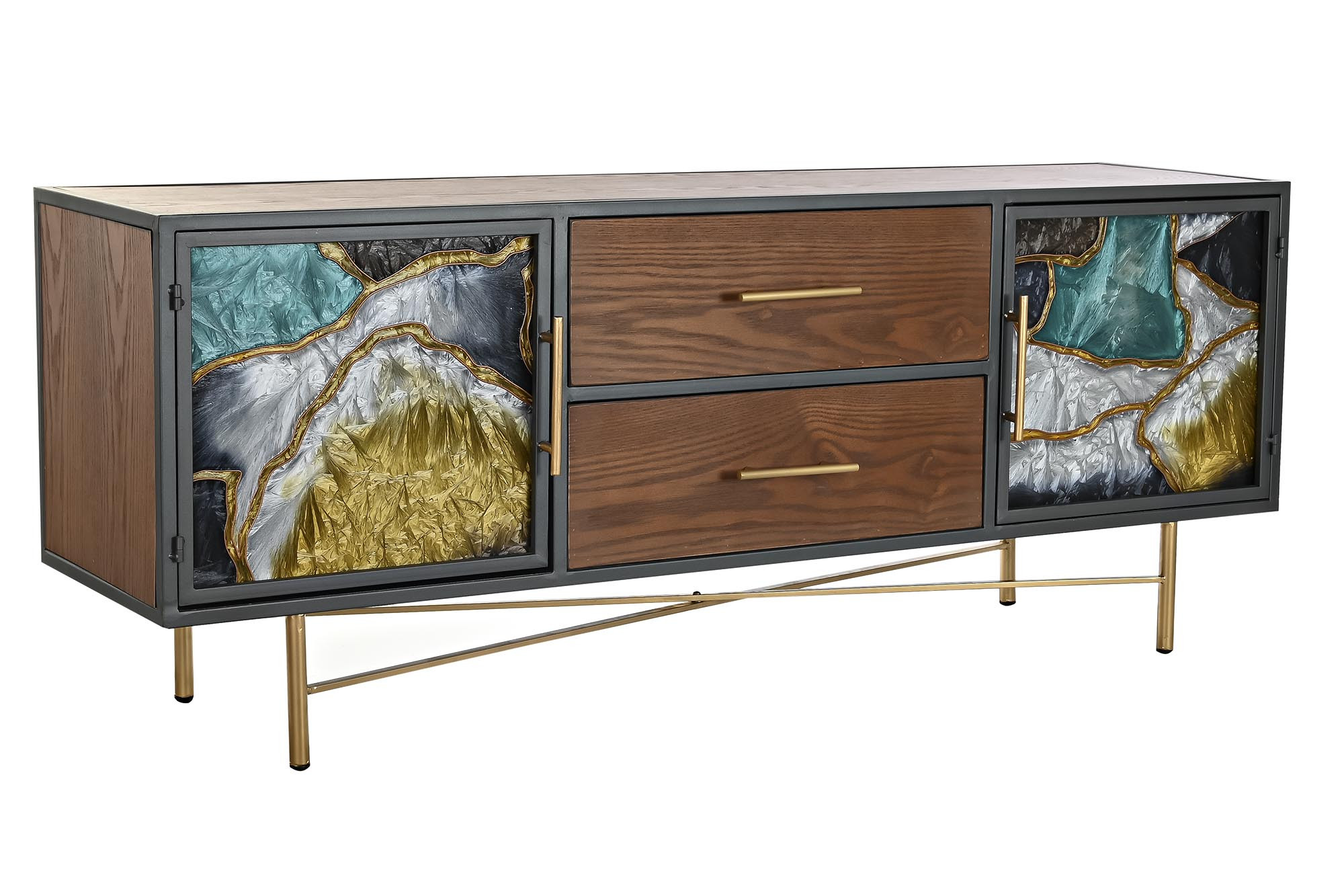 MUEBLE TV METAL CRISTAL 140X35X55 MARRON OSCURO