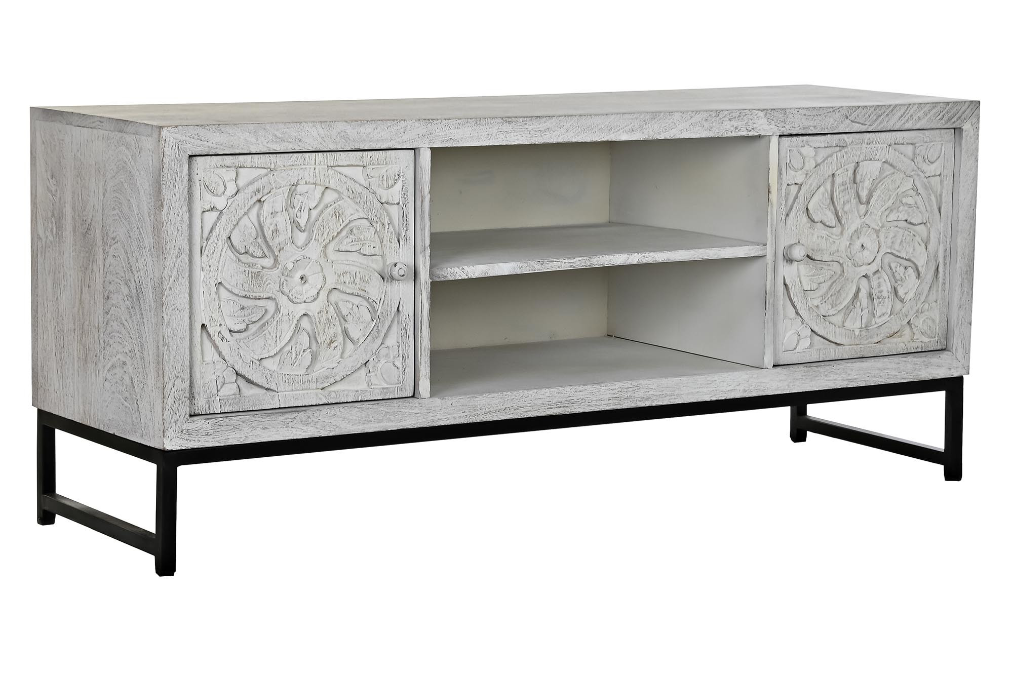 MUEBLE TV MANGO METAL 130X40X55 MANDALA BLANCO