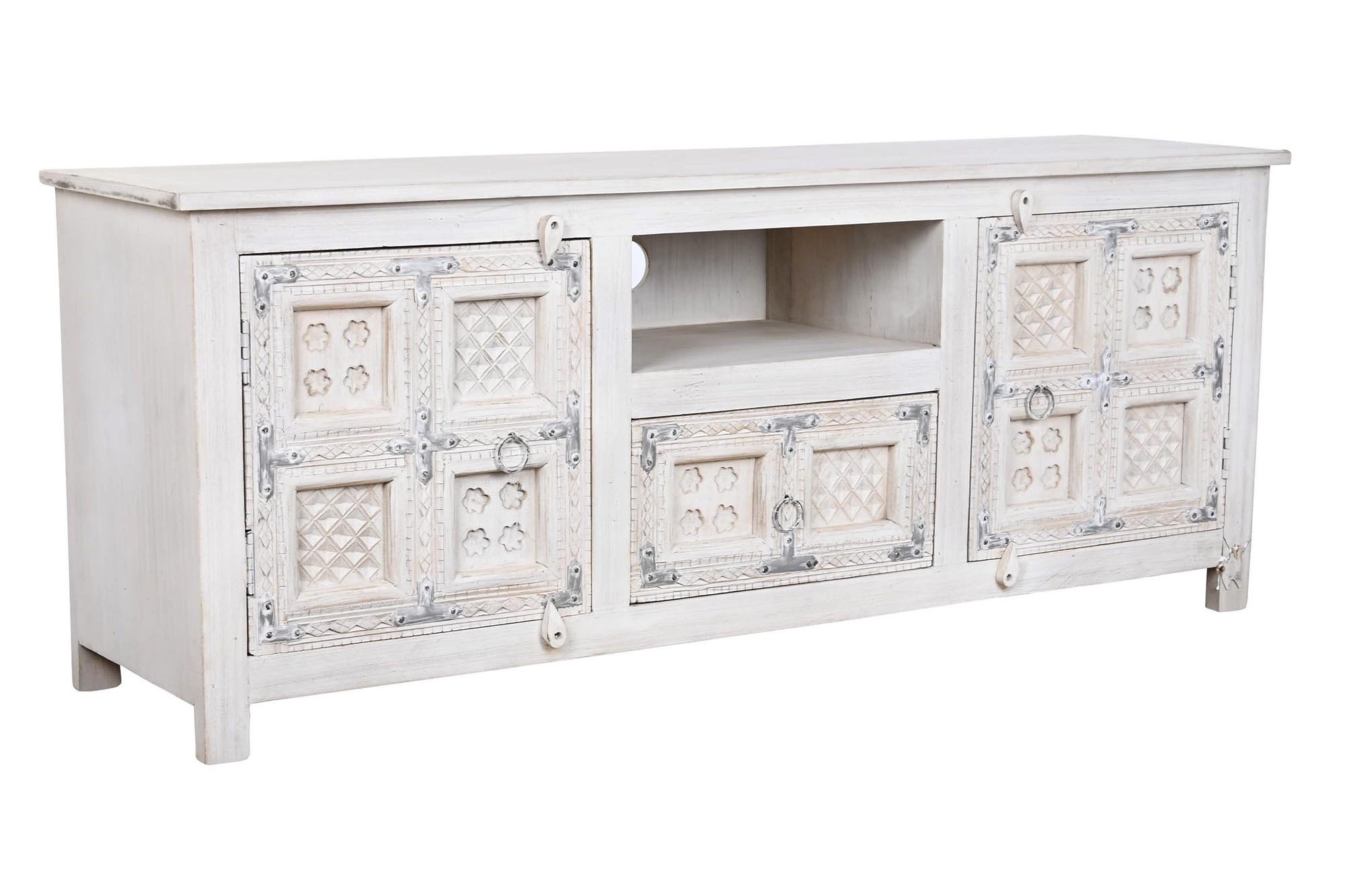 MUEBLE TV MANGO MADERA 151X40X60 ENVEJECIDO BLANCO