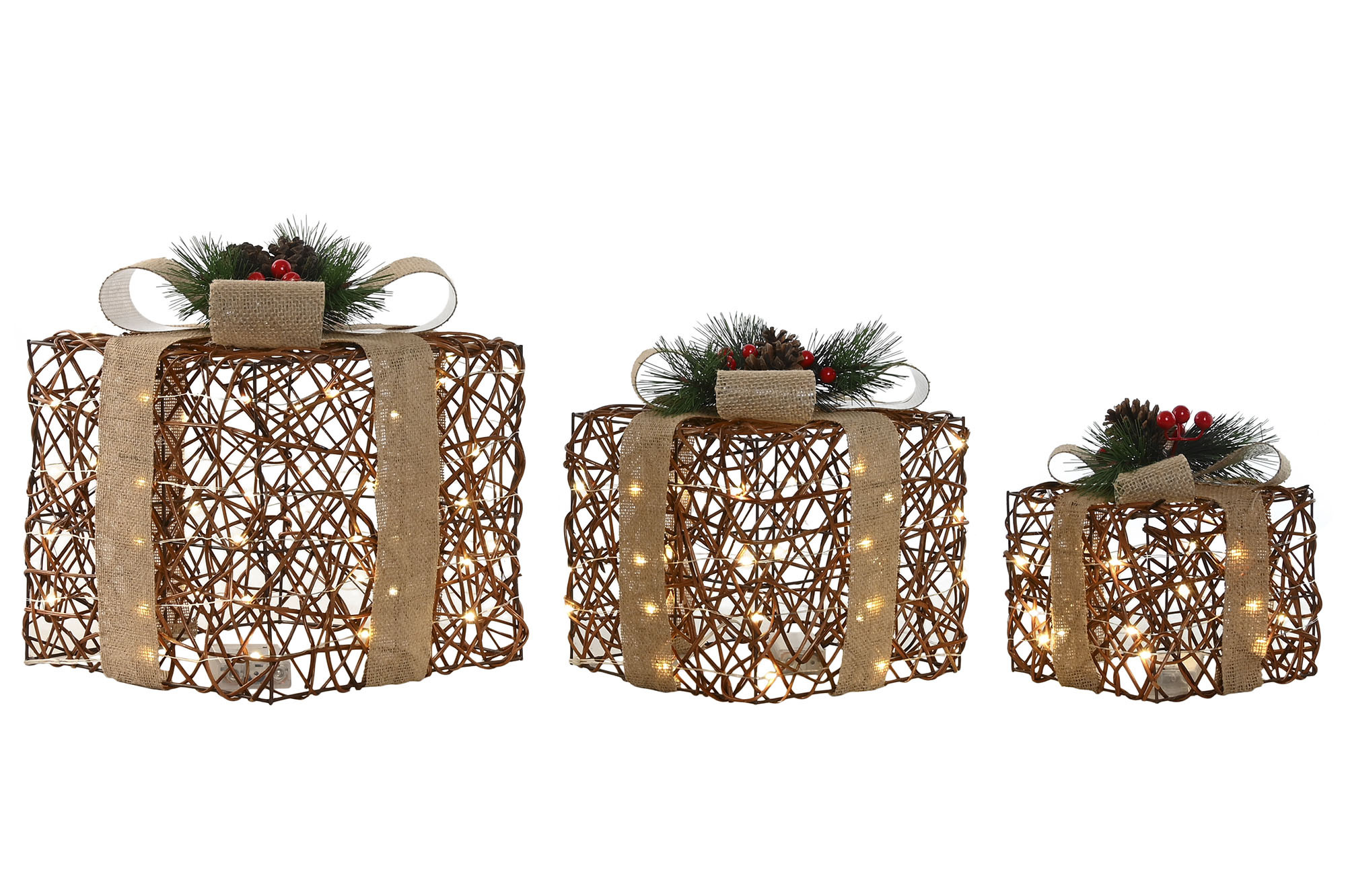 REGALO SET 3 LED RATAN 26X26X30 NATURAL