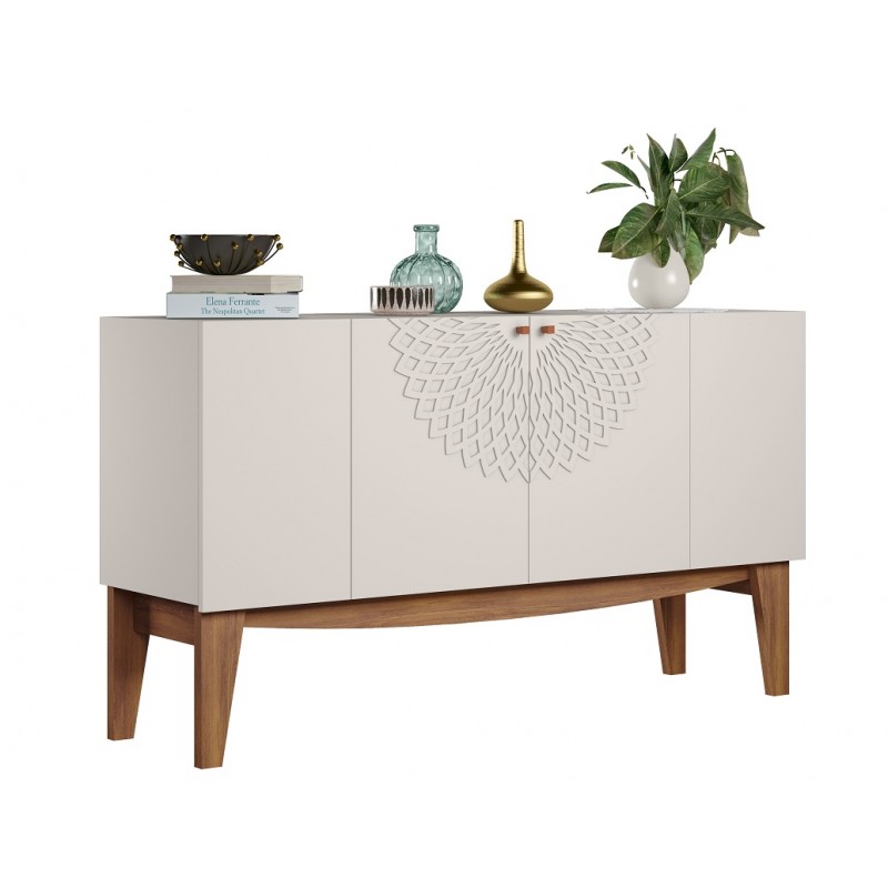 Buffet JADE, 4 puertas, blanco roto y matte, 136 cms.