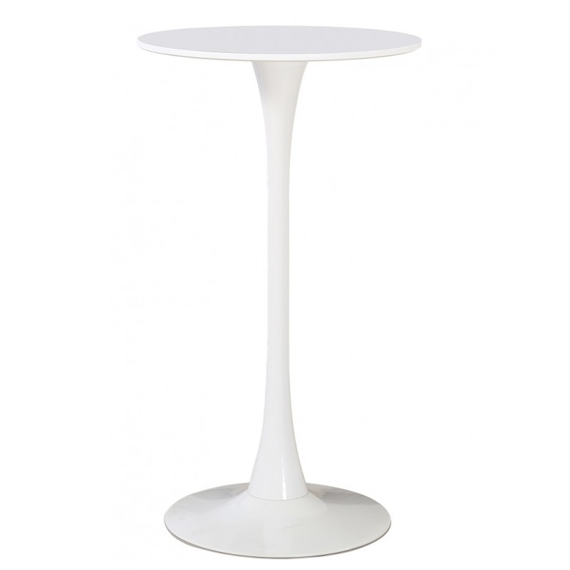 Mesa TUL, alta, metal, blanca, tapa blanca de 60 cms de diámetro