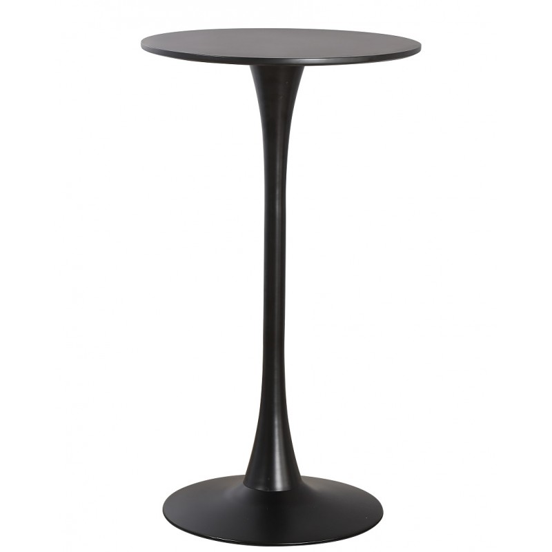 Mesa TUL, alta, metal, negra, tapa negra de 60 cms de diámetro