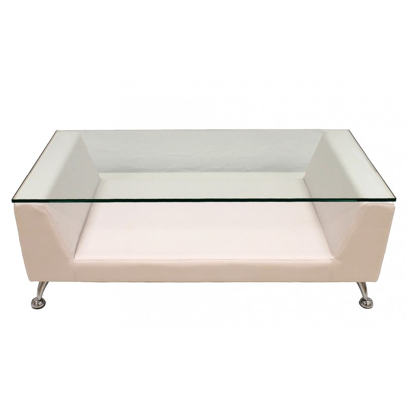 Mesa KATE, baja, cristal, blanca, 120x60 cms