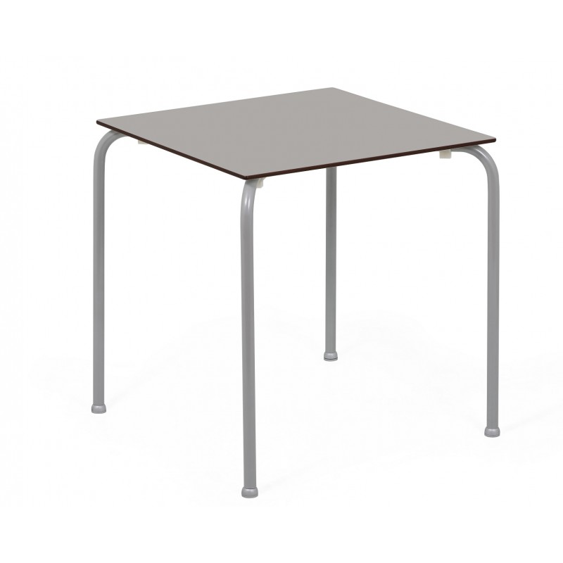 Mesa FERAY, apilable, epoxi plata, tablero fenólico gris claro, 69 x 69 cms.