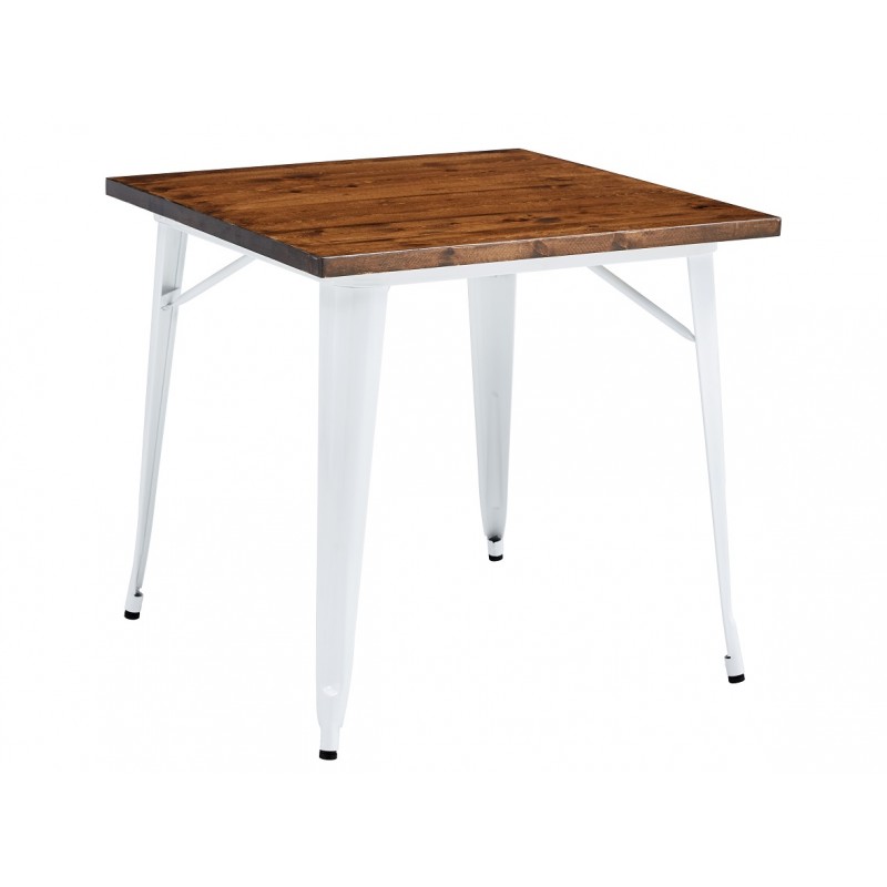 Mesa TOL EK WOOD, acero, madera, blanca, 80x80 cms