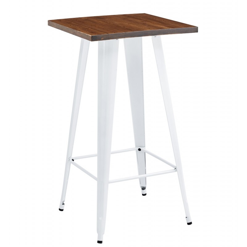 Mesa TOL EK WOOD, alta, acero, madera, blanca, 60x60 cms