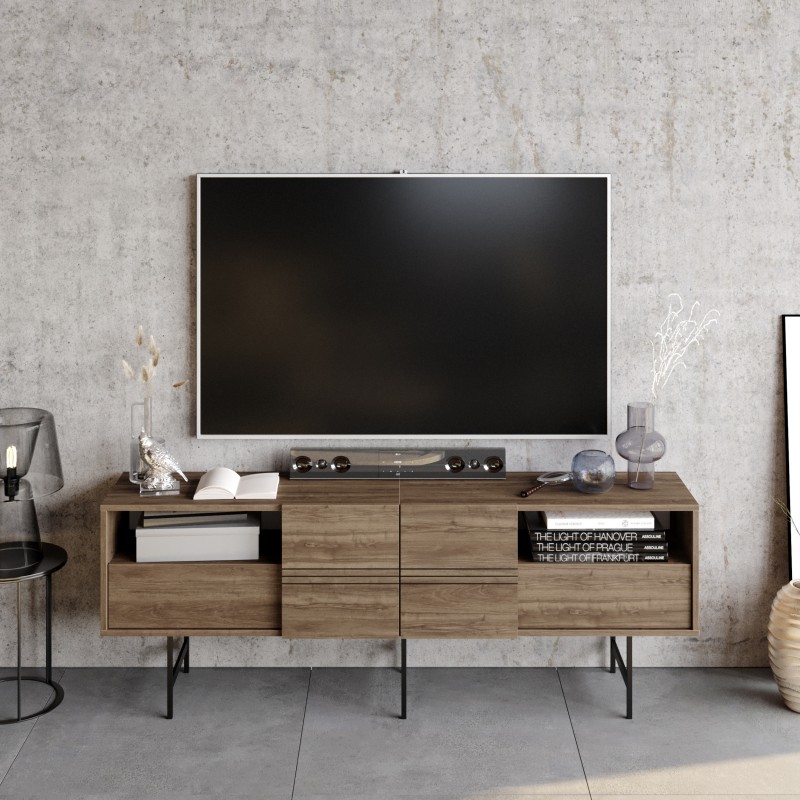 Mueble de TV SIMON, biIaminado nogal, 180 cms.