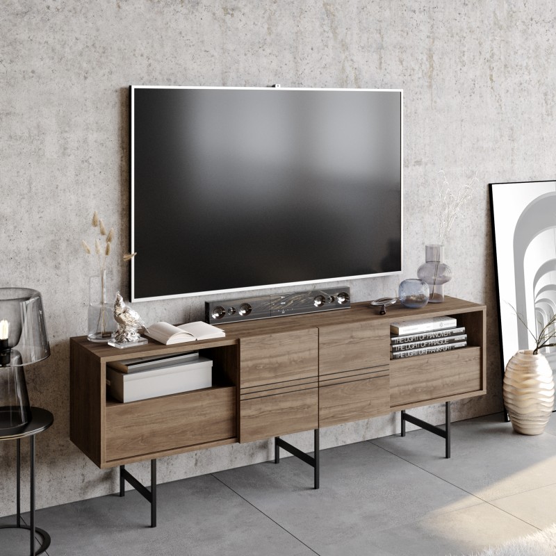 Mueble de TV SIMON, biIaminado nogal, 180 cms.