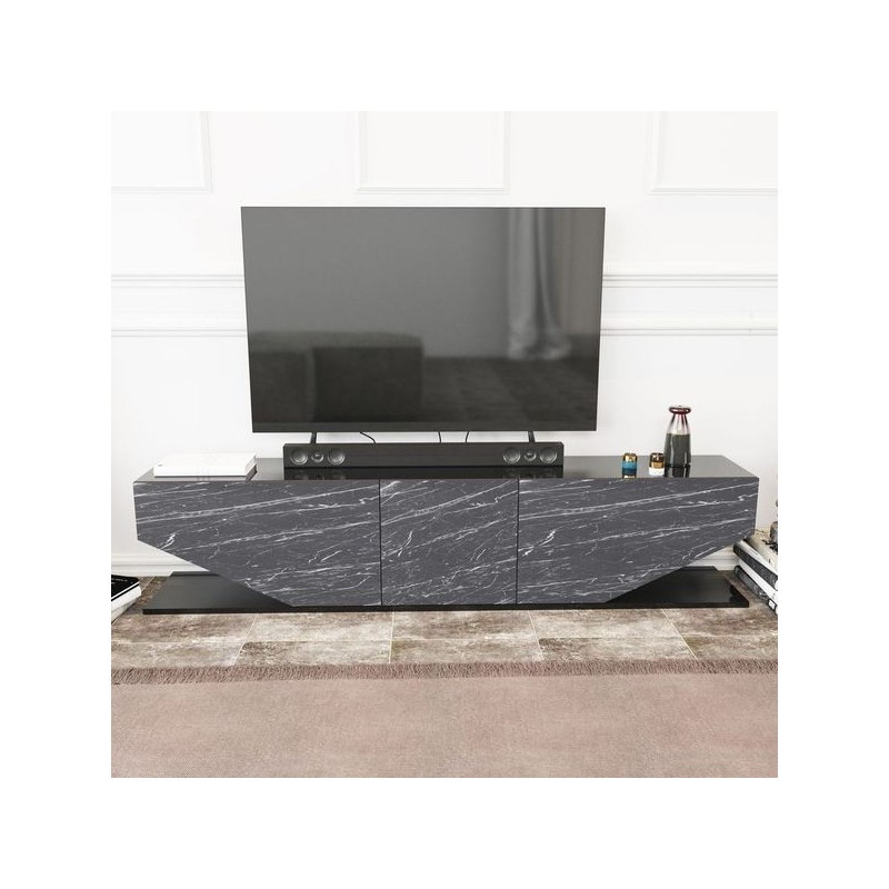 Mueble de TV VIOLET, biIaminado mármol negro, 180 cms.