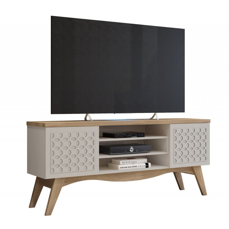 Mueble TV LIZ, blanco roto y cedro, 160 cms.