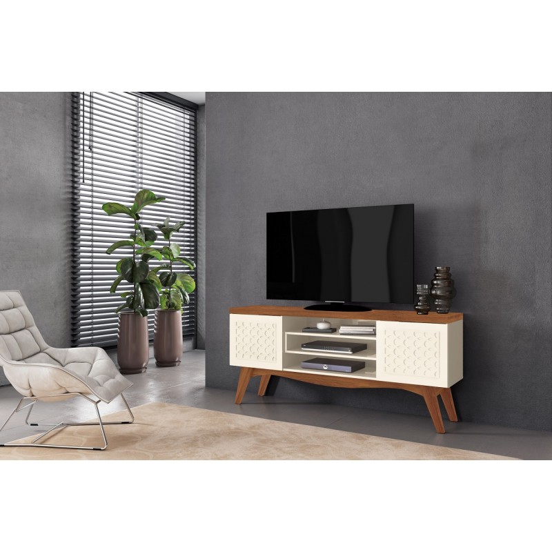 Mueble TV LIZ, blanco roto y matte, 160 cms.