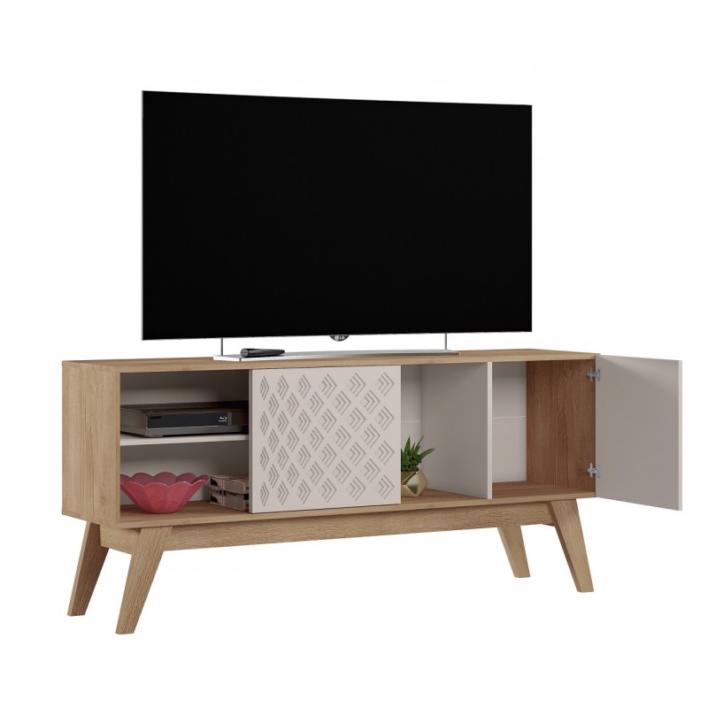 Mueble TV PREMIUM, cedro y blanco roto, 150 cms.