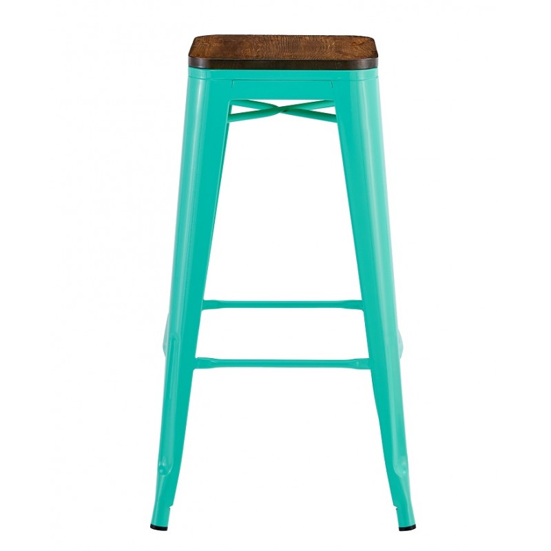 Taburete TOL EK WOOD, acero, verde agua, asiento madera