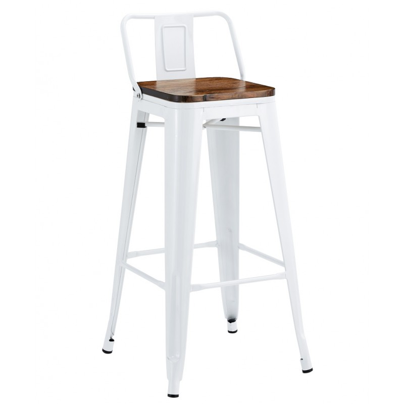 Taburete TOL R1 EK WOOD, acero, blanco, asiento madera