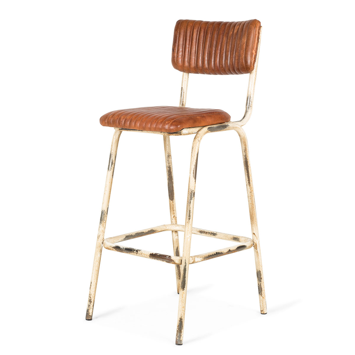 Leather stool in white leg Romina